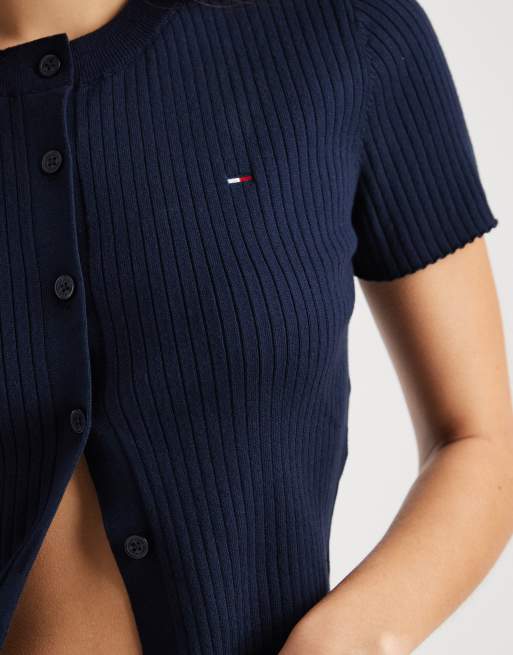 Tommy Jeans - Essentials - Geribbeld vest met korte mouwen in marineblauw, 3 van 4