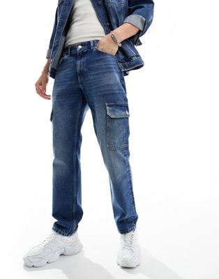 Tommy Jeans Ethan cargo relaxed straight leg jeans in dark wash
