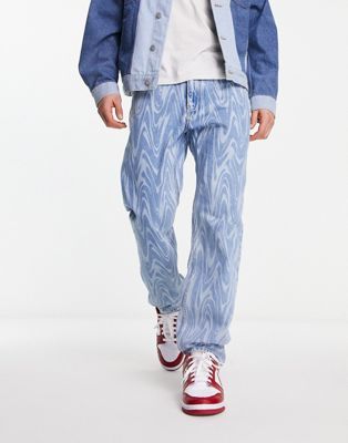 Tommy Jeans Ethan relaxed straight leg marble graphic jeans in light wash denim