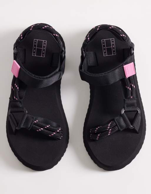 Tommy Jeans Eva chunky sandals with rope detail in black, 3 of 4
