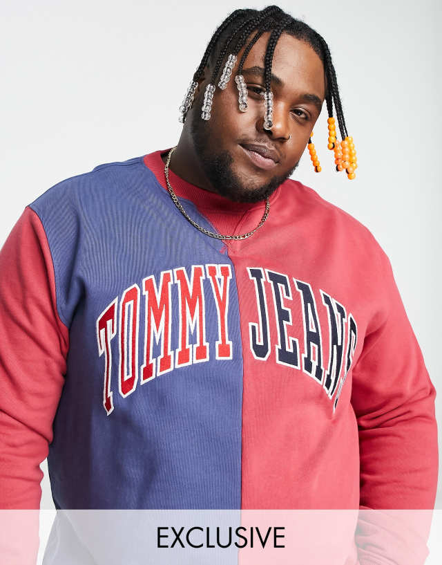 Tommy Jeans exclusive collegiate capsule Big & Tall cotton spliced sweatshirt in red/blue - MULTI