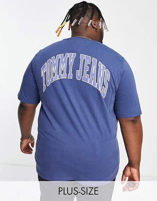 Beweging Verbinding verbroken Achtervolging Tommy Jeans exclusive collegiate capsule Big & Tall cotton t-shirt in blue  with back logo - MBLUE | ASOS