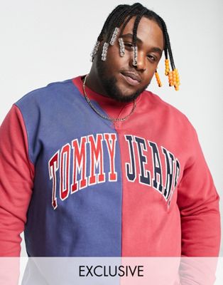 Tommy Jeans exclusive collegiate capsule Big & Tall cotton spliced sweatshirt in red/blue - MULTI