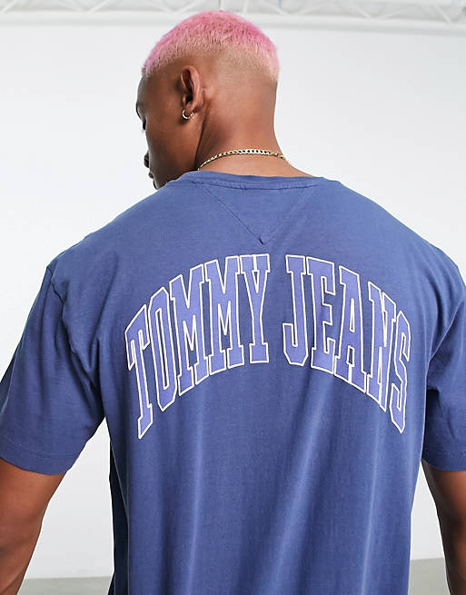 Blu Tommy JEANS UOMO romanzo Varsity Logo T-shirt 