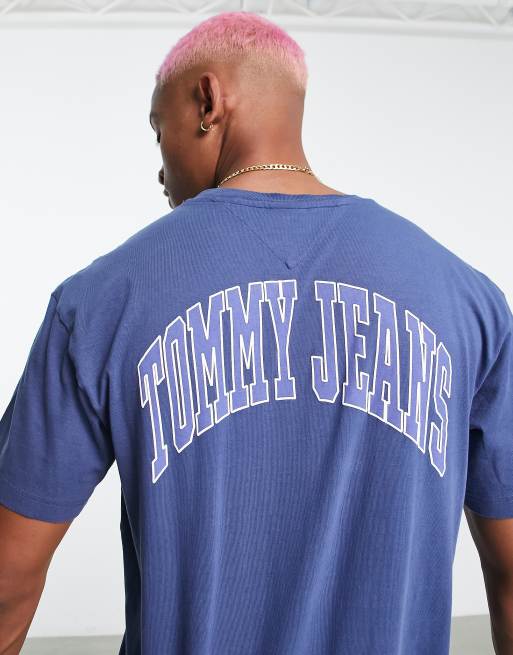 Tommy Jeans exclusive collegiate capsule cotton relaxed t-shirt with back  logo in blue - MBLUE