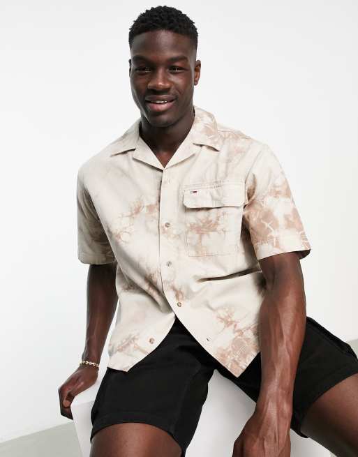 Tommy Jeans Exclusive collegiate capsule oversized short sleeve shirt in  beige and white tie dye