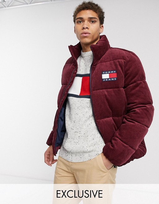 Tommy Jeans Exclusive to ASOS cord puffer jacket in burgundy