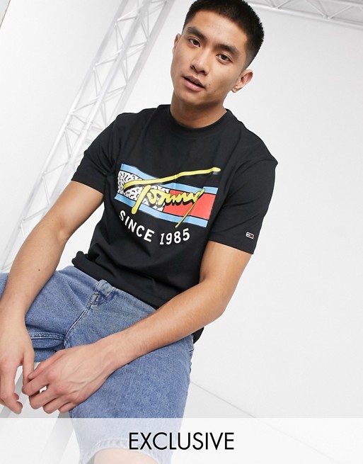 Tommy Jeans Exclusive to Asos t-shirt with neon retro signature chest print in black