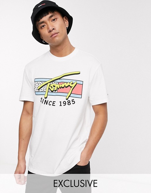 Tommy Jeans Exclusive to Asos t-shirt with neon retro signature chest print in white
