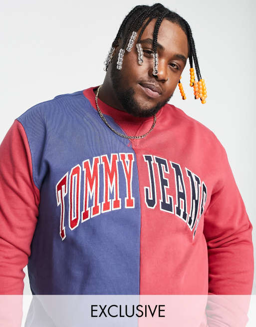 Tommy Jeans - Exclusives - Collegiate capsule - Big & Tall - Sweatshirt van katoen met kleurvlakken in rood en blauw - MULTI