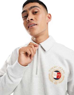 explorer luxe logo half zip sweatshirt in gray