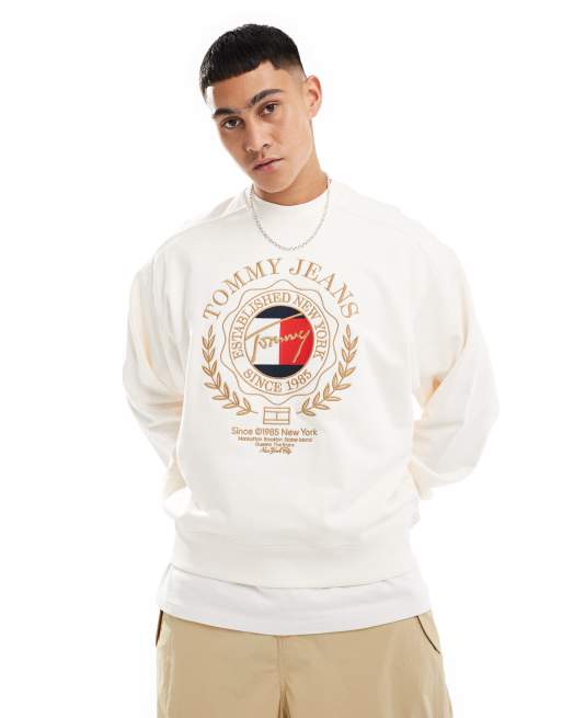 Tommy Jeans explorer luxe logo sweatshirt in off white ASOS