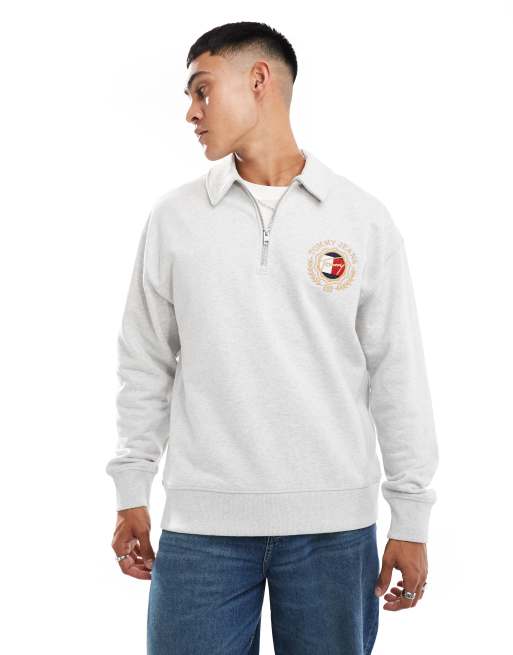Tommy Jeans Explorer Sweat à logo avec encolure zippée Gris