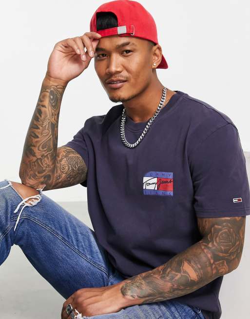 Tommy Jeans faded flag logo back print t-shirt in navy, 4 of 4