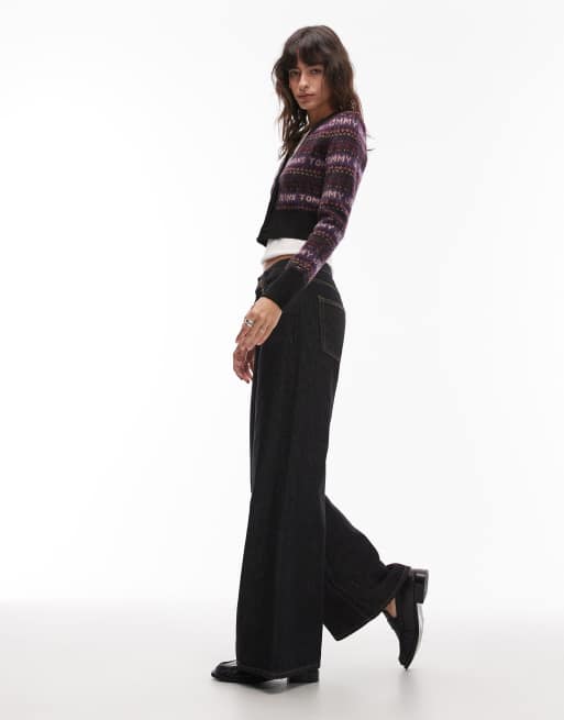 Tommy Jeans fairisle logo cardigan in black and purple, 2 of 4