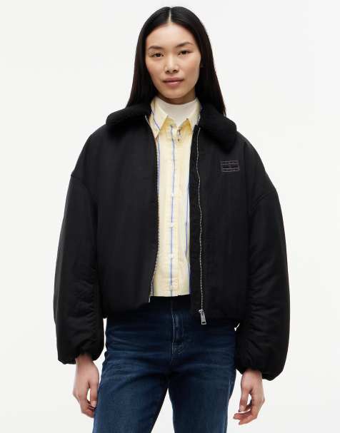 Tommy Jeans Faux fur collar oversized bomber jacket in black - view 1