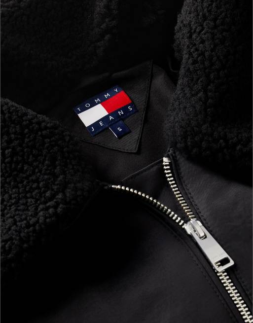 Tommy Jeans Faux fur collar oversized bomber jacket in black, 6 of 6