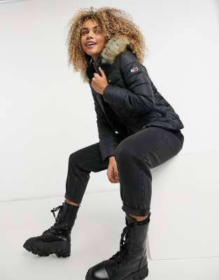 fur hooded padded coat