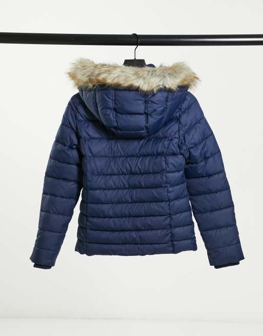 Tommy jeans faux fur hooded padded jacket in navy new arrivals