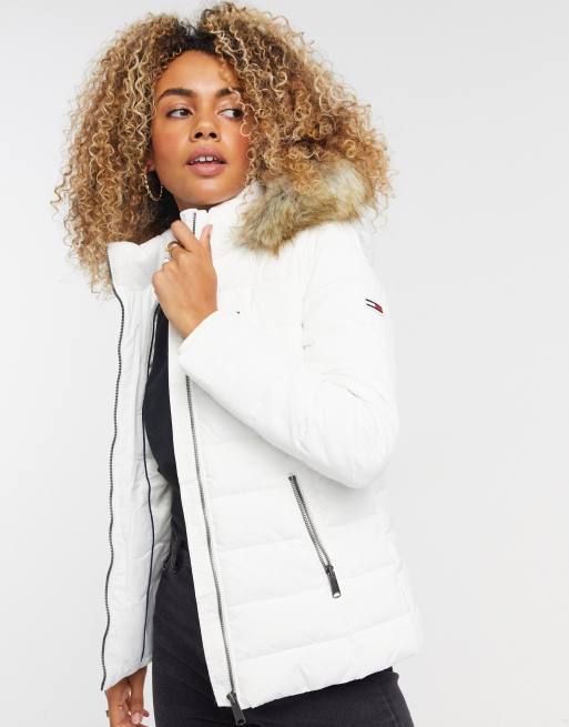 Tommy Jeans faux fur hooded padded jacket in white