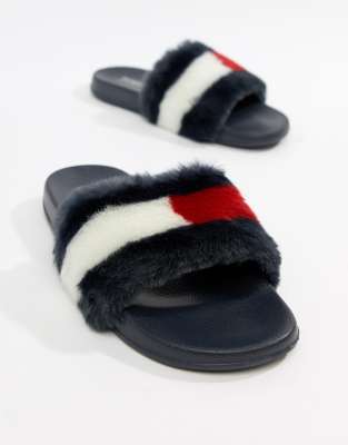 tommy hilfiger fur sliders