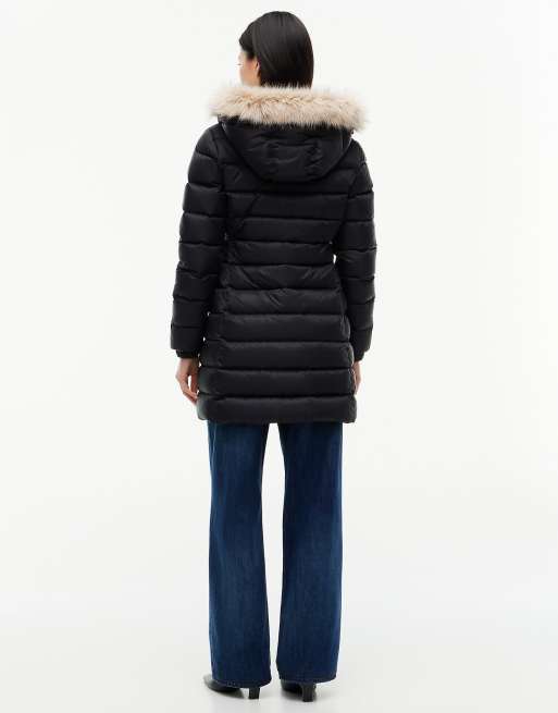 Tommy Jeans Faux Fur Trim Hooded Down Coat in Black, 5 of 6