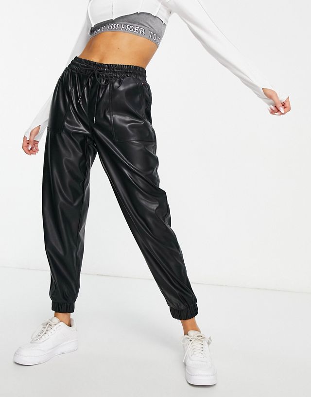 Tommy Jeans faux leather sweatpants in black