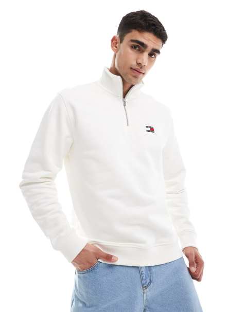 Tommy Jeans - Felpa bianca con zip corta e toppa con logo - view 1