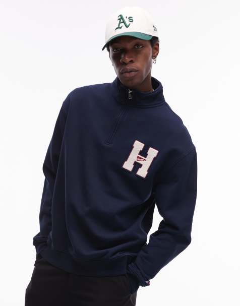 Tommy Jeans - Felpa blu navy con zip corta e toppa stile college - view 1