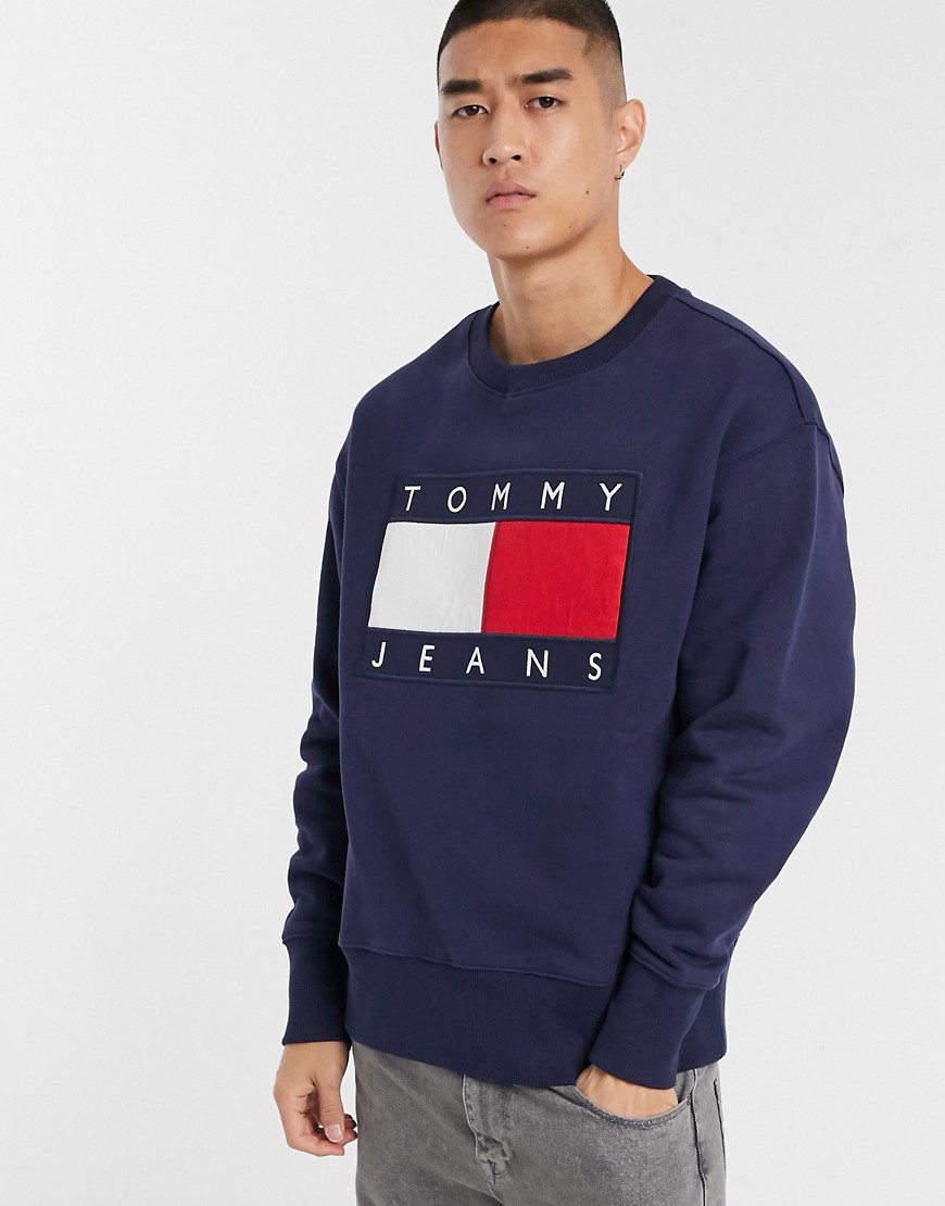 Tommy Jeans - Felpa blu navy girocollo con logo grande