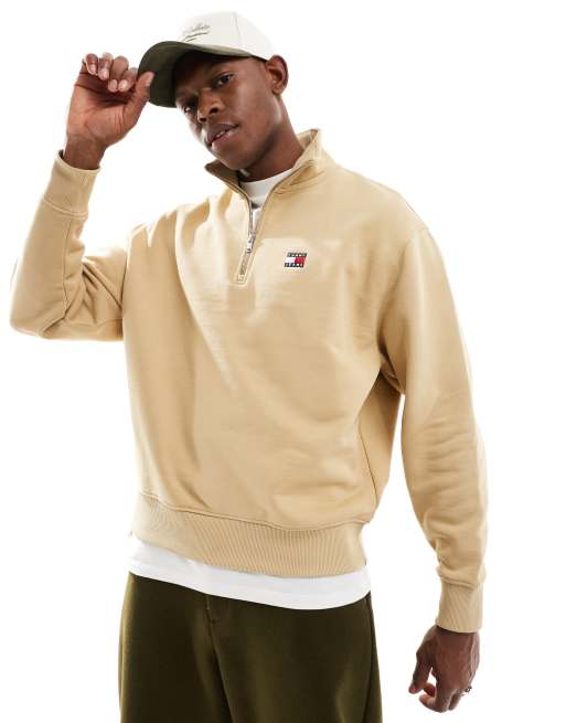 Tommy Jeans - Felpa color cuoio con zip corta