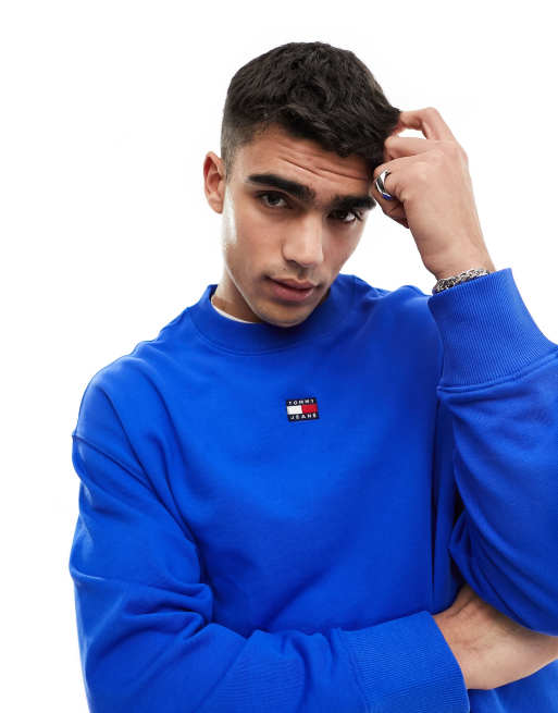 Tommy Jeans - Felpa comoda girocollo blu con stemma del logo piccolo
