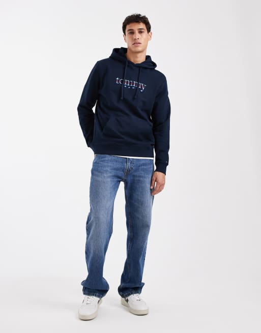 Tommy Jeans - Felpa con cappuccio blu navy con grafica logo sfumata al centro , 2 di 5