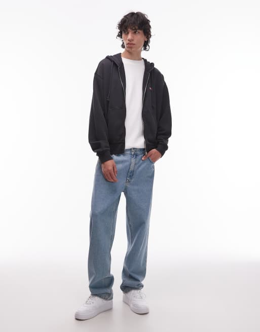 Tommy Jeans - Felpa con cappuccio comoda squadrata nero slavato con zip, 2 di 5