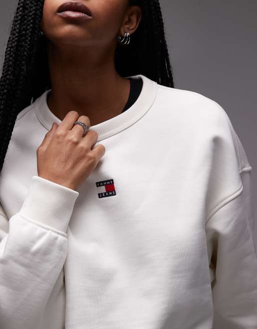 Tommy Jeans - Felpa con cappuccio squadrata bianca con stemma del logo, 2 di 4