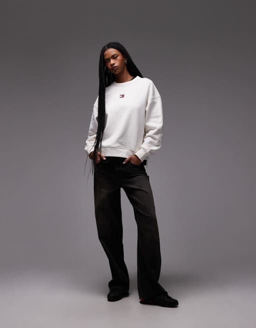 Tommy Jeans - Felpa con cappuccio squadrata bianca con stemma del logo, 3 di 4