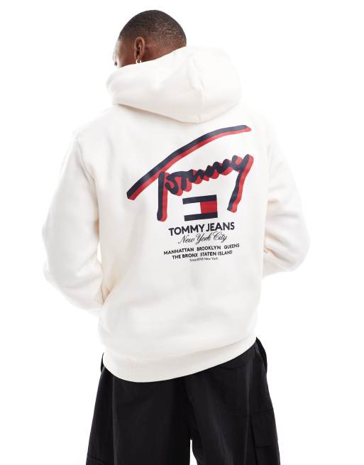 Tommy Jeans - Felpa con cappuccio vestibilità classica bianca con firma del logo