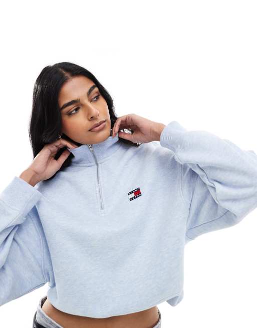 Tommy Jeans - Felpa corta azzurra con zip corta e logo, 2 di 4