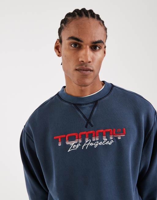 Tommy Jeans - Felpa girocollo comoda blu navy slavato con grafica, 5 di 5
