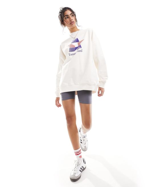 Tommy Jeans - Felpa girocollo oversize rétro bianca, 3 di 4