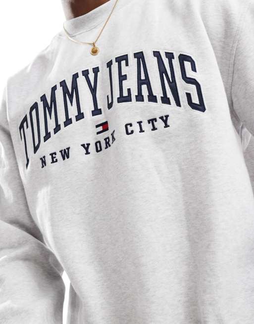 Tommy Jeans - Felpa grigio chiaro con logo stile college, 4 di 4