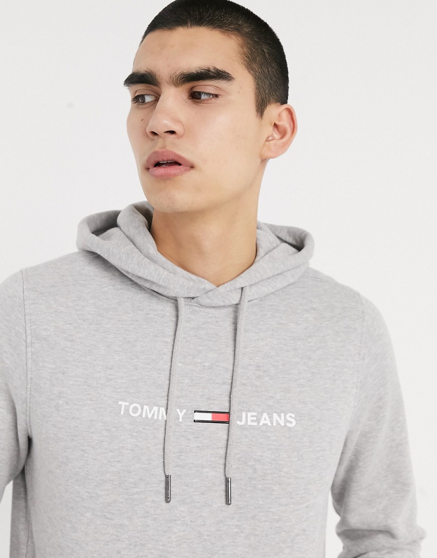 Tommy Jeans - Felpa grigio mélange con cappuccio e logo a bandiera sul petto