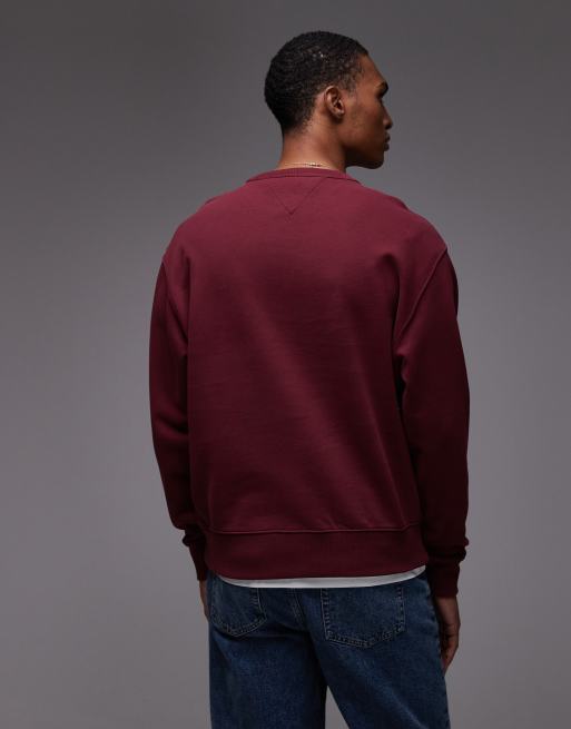 Tommy Jeans - Felpa in bouclé bordeaux con logo arancione, 3 di 5