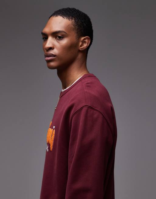 Tommy Jeans - Felpa in bouclé bordeaux con logo arancione, 4 di 5