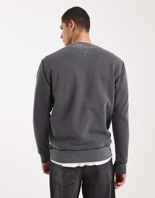 Tommy Jeans - Felpa nero slavato con logo arcuato applicato al centro, 3 di 5