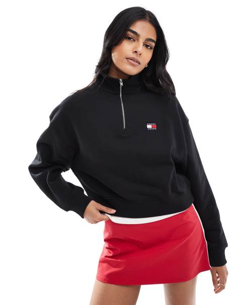 Tommy Jeans - Felpa taglio corto nera con zip corta e stemma - view 1