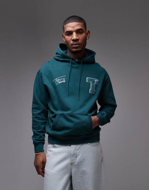 Tommy Jeans - Felpa verde bosco con cappuccio e toppe stile college - view 1