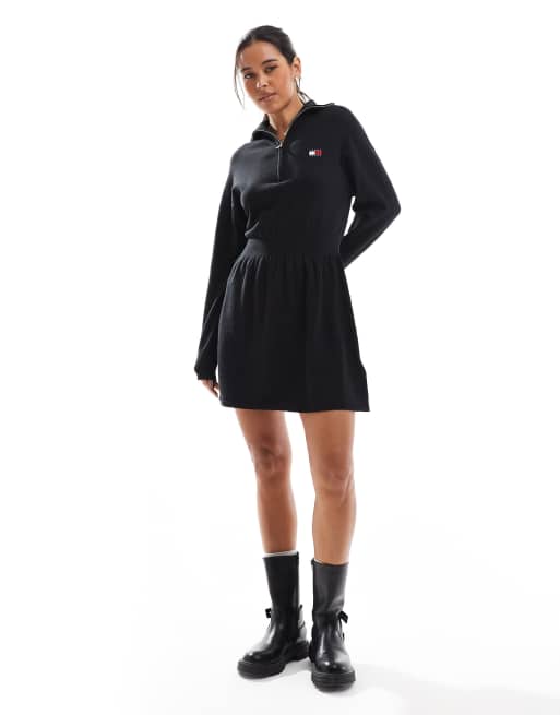 Tommy Jeans Fit and flare mini jumper dress in black | ASOS