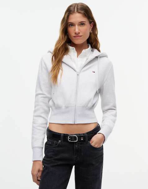 Tommy Jeans Fitted fleece zip-thru hoody in ice grey heather - view 1