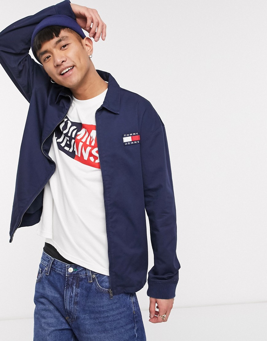 Tommy Jeans flag badge logo casual cotton harrington jacket in navy